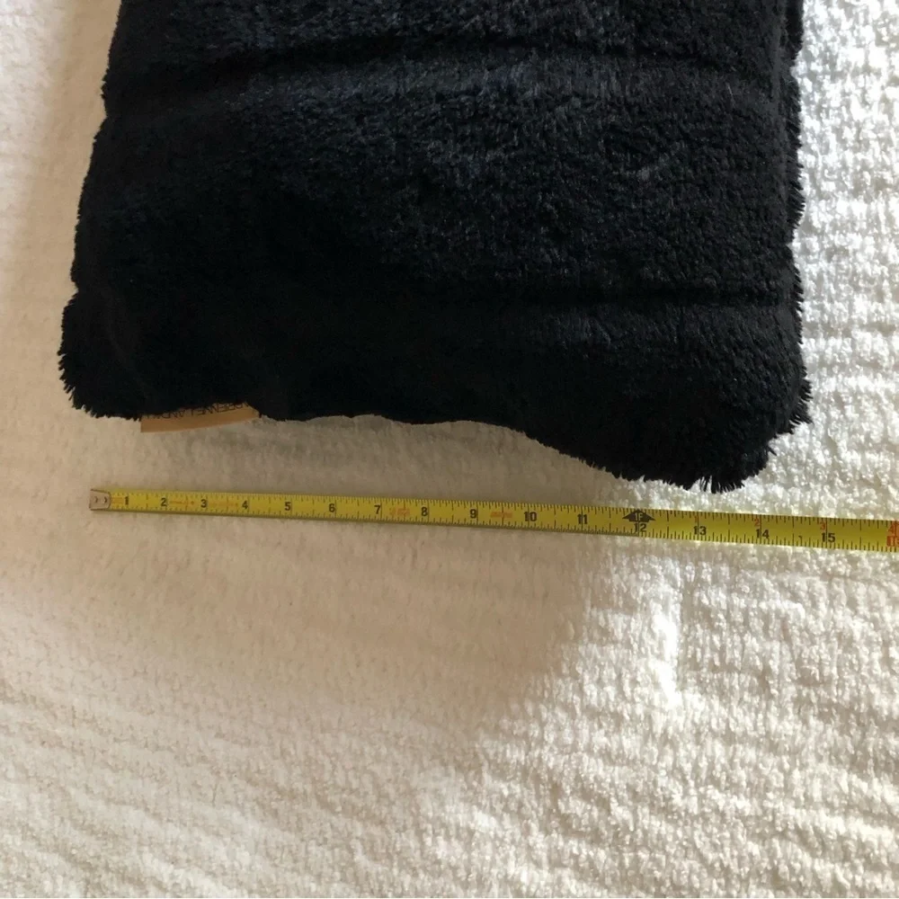 Adrienne Landau Black Faux Fur Lumbar Pillow Plush Luxe Home Decor